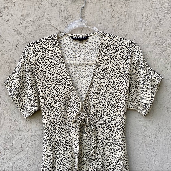 Kivari Australia Leopard Print Tie Button Front Mini Dress S - Picture 3 of 7